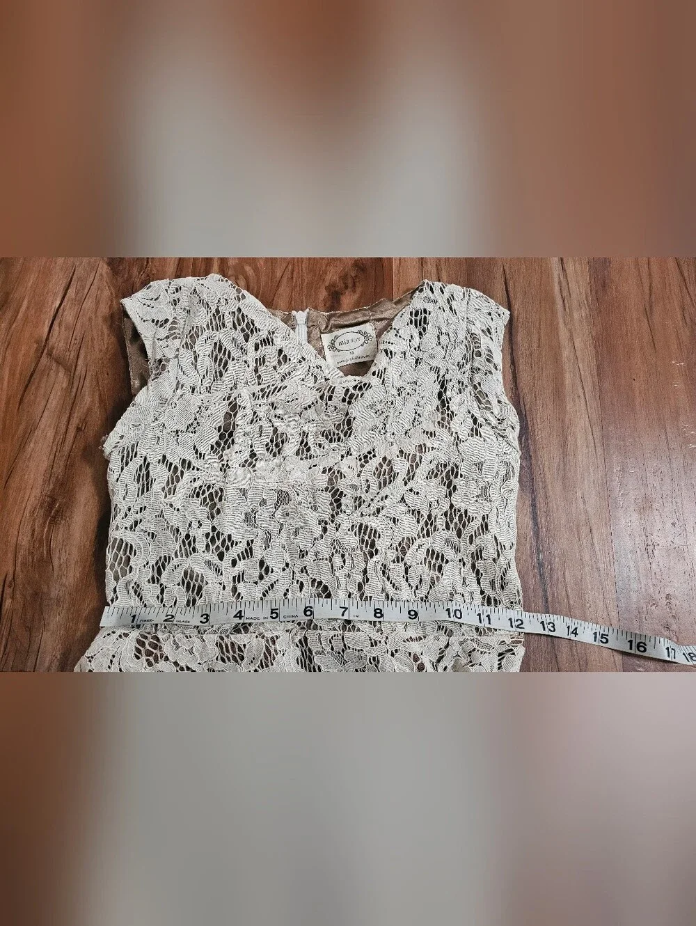 Mia Joy Girls Size 10 Ivory Lace Fit-and-Flare Dress with Brown & Gold Trim